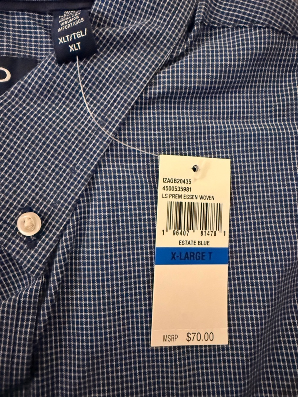 NTW Izod Men's Navy Micro-Check Button-Down Dress Shirt - Picture 2 of 2